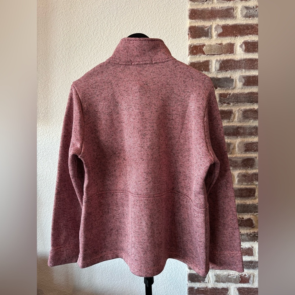 Lands' End Women's Pink Herringbone Full Zip Fleece Utility Jacket Size Large L - Picture 2 of 14